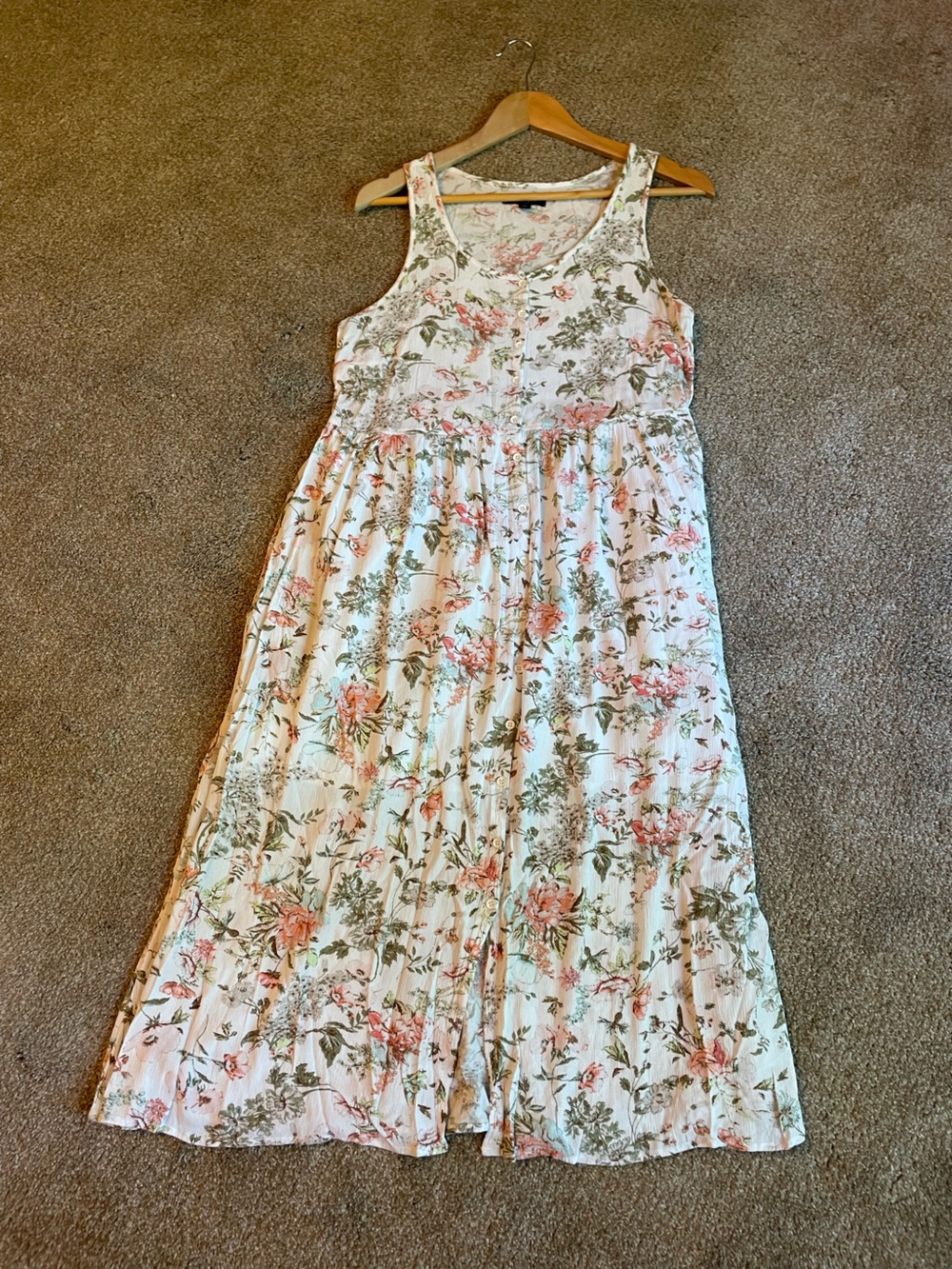 Frye Floral Midi Dress in Ivory and Blush Sleeveless Botton Front Size M Boho - Picture 10 of 14